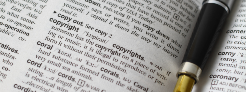 The definition of copyright printed in a Dictionary: Copyright, if someone has the copyright on a piece of writing or music, it is illegal to reproduce or perform it without permission.